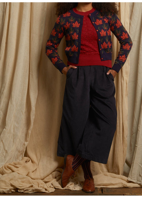 Palava Vera Jacquard Autumn Leaves Cardigan Navy