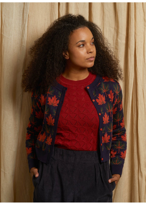 Palava Vera Jacquard Autumn Leaves Cardigan Navy