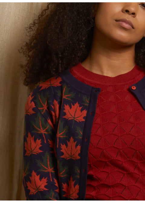 Palava Vera Jacquard Autumn Leaves Cardigan Navy