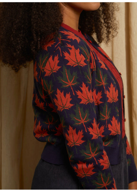Palava Vera Jacquard Autumn Leaves Cardigan Navy