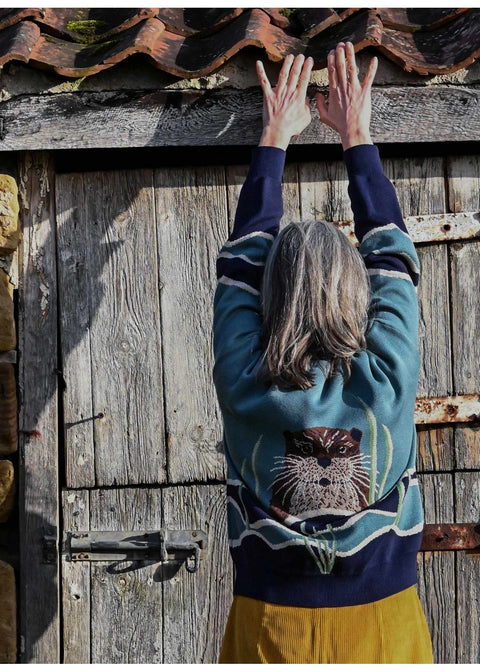 Palava George Otter Cardigan Mineral Blue