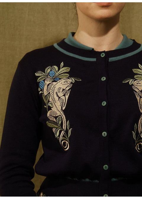 Palava Vera navy vestje met geborduurde hagedissen - productfoto 2