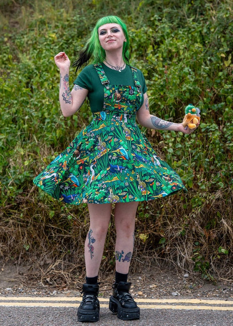 Rebel Romance Pond Birds Pinafore Swing Jurk Groen - afbeelding 1