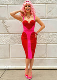 Rebel Love Clothing Love Me Tender Bandage 50's Pencil Dress Pink Red