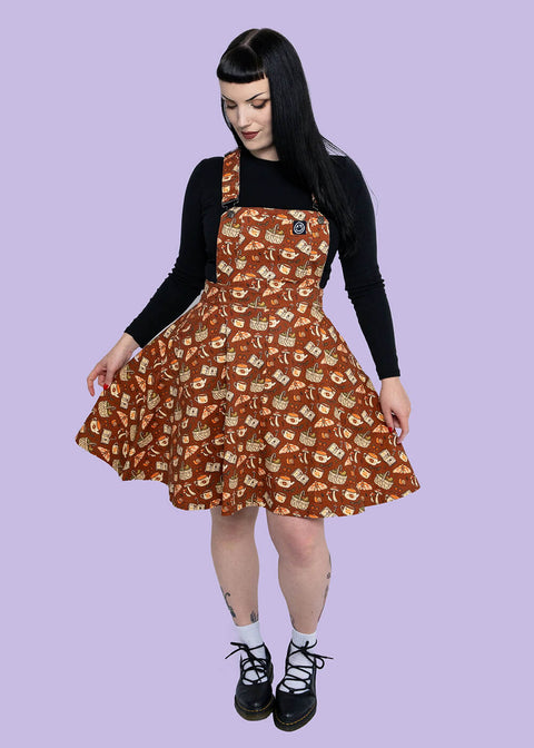Rebel Romance Mushroom Tea Party Pinafore Swing Dress Brown – Succubus