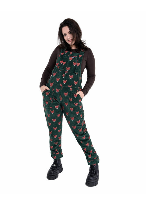Run & Fly Foxy corduroy tuinbroek groen met vossenkoppen
