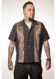 Steady Clothing Mens Leopard Panel Button Up Shirt Black