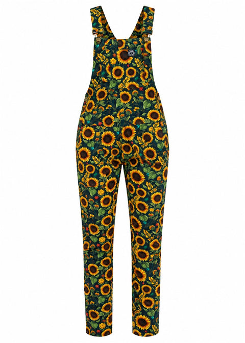 Rebel Romance Sunflower Stretch Tuinbroek Petrol – ghost vooraanzicht