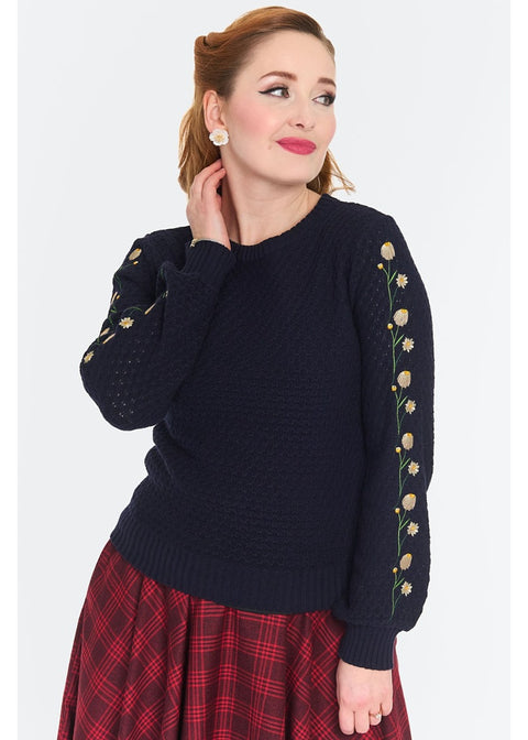 Voodoo Vixen Floral Sleeve 60's Truitje Navy - foto 1