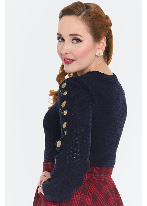 Voodoo Vixen Floral Sleeve 60's Truitje Navy - foto 5