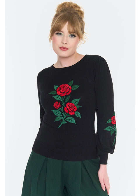Voodoo Vixen Rose Embroidery 60's Truitje Zwart - foto 2