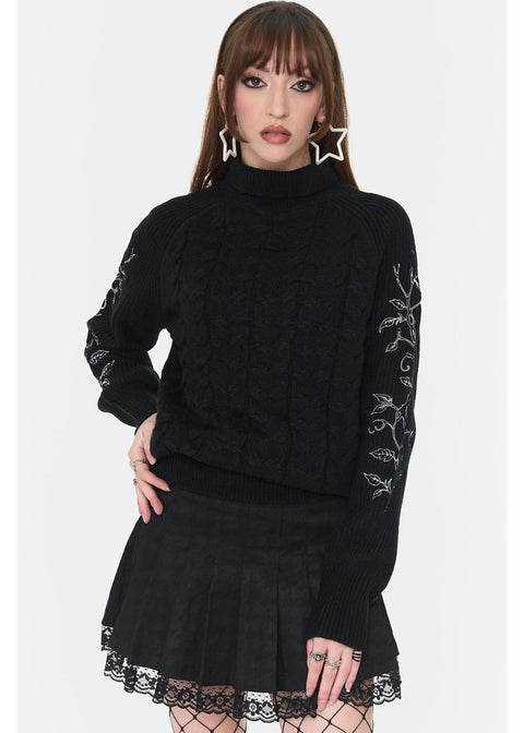 Jawbreaker Dark Witch Embroidered Kabel Trui Zwart - foto 1