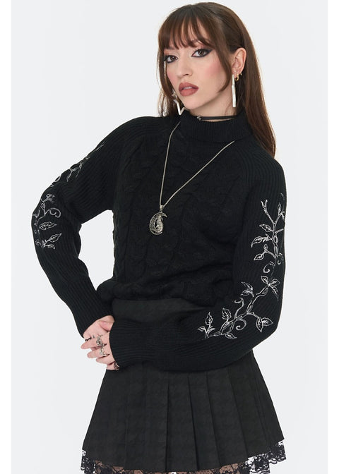 Jawbreaker Dark Witch Embroidered Kabel Trui Zwart - foto 3