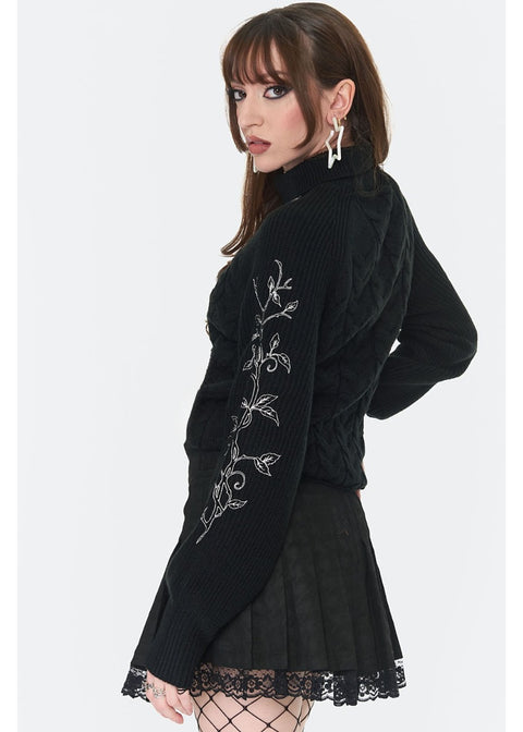 Jawbreaker Dark Witch Embroidered Kabel Trui Zwart - foto 5