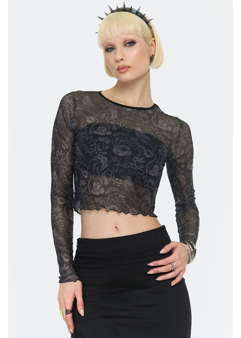 Jawbreaker Dark Witch Floral Mesh Crop Top Zwart - foto 1