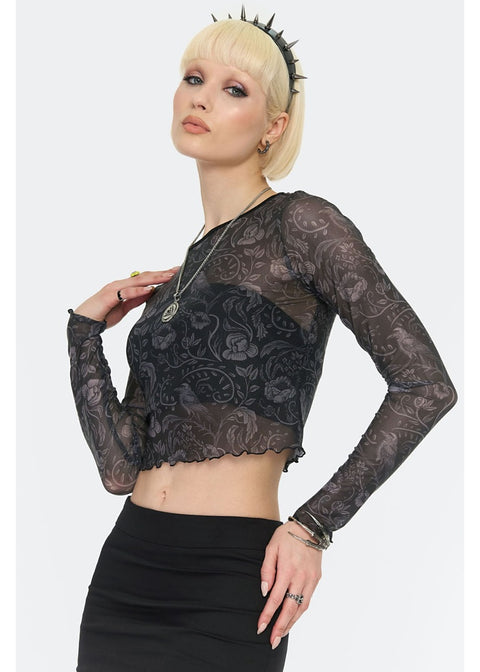 Jawbreaker Dark Witch Floral Mesh Crop Top Zwart - foto 3