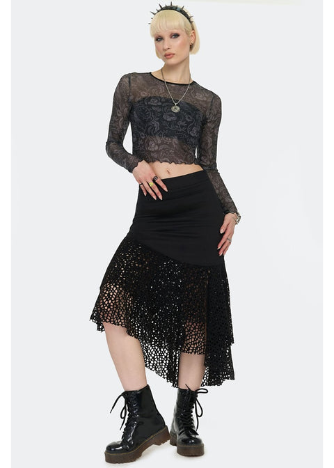 Jawbreaker Dark Witch Floral Mesh Crop Top Zwart - foto 2
