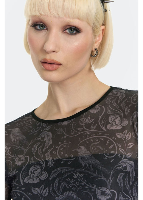 Jawbreaker Dark Witch Floral Mesh Crop Top Zwart - foto 4