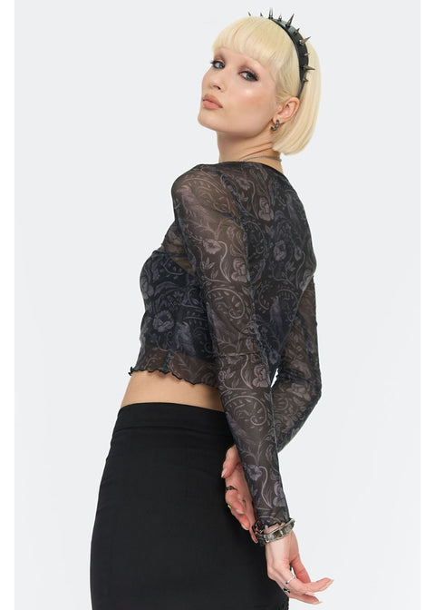 Jawbreaker Dark Witch Floral Mesh Crop Top Zwart - foto 5