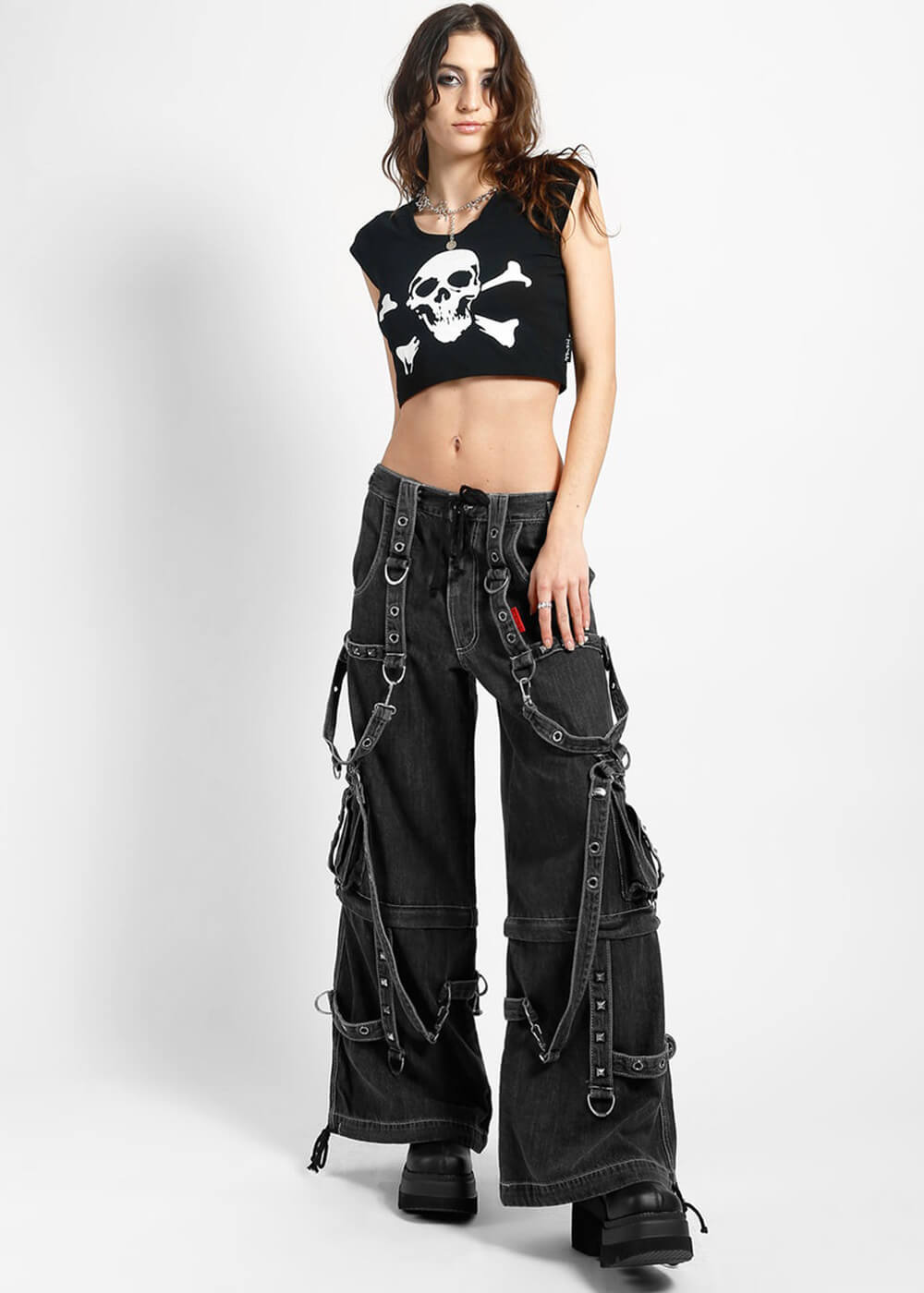 Tripp NYC Denim Strap Zip Off Trousers Black – Succubus