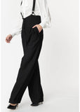 Unique Vintage Thelma Pinstripe 40's Trousers With Suspenders Black White
