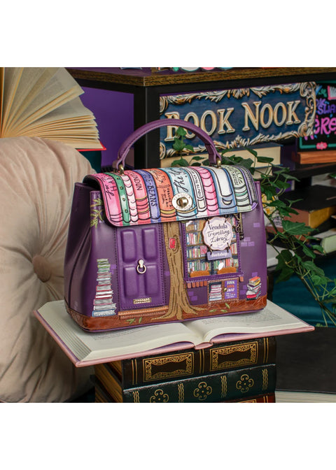 Vendula London Travelling Library Bookshop Mini Grace Handtas Paars – officiële Vendula productfoto