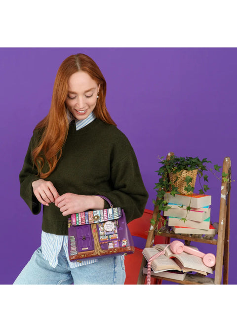 Vendula London Travelling Library Bookshop Mini Grace Handtas Paars – officiële Vendula productfoto