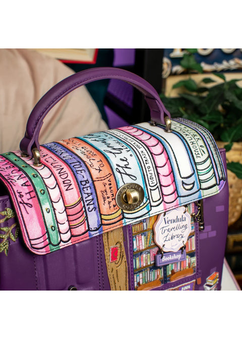 Vendula London Travelling Library Bookshop Mini Grace Handtas Paars – officiële Vendula productfoto