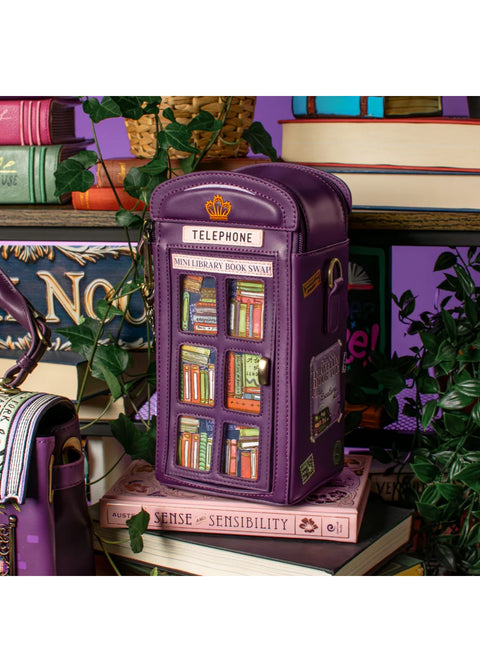 Vendula London Travelling Library Bookshop Book Nook Schoudertas Paars – officiële Vendula productfoto