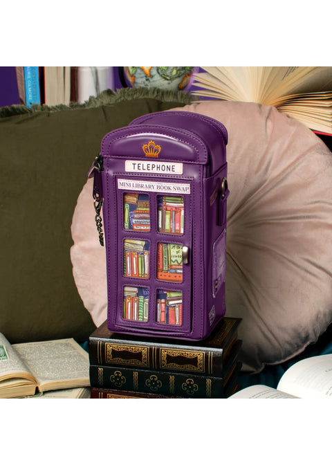 Vendula London Travelling Library Bookshop Book Nook Schoudertas Paars – officiële Vendula productfoto