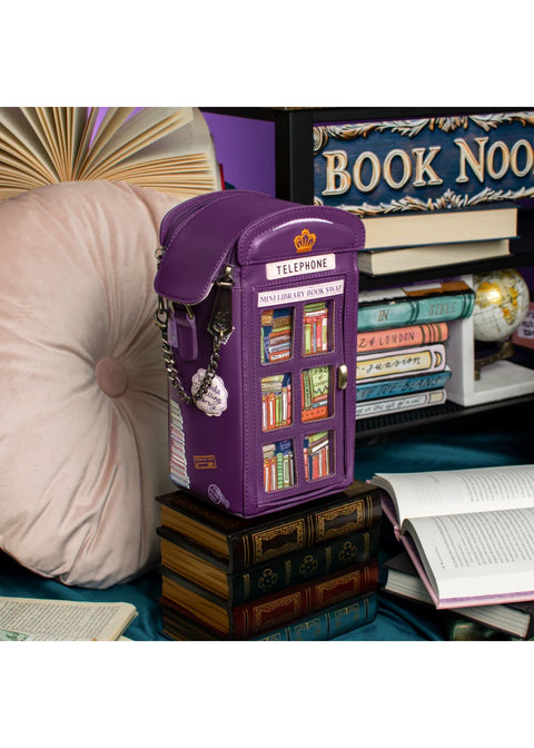 Vendula London Travelling Library Bookshop Book Nook Schoudertas Paars – officiële Vendula productfoto