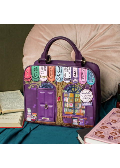 Vendula London Travelling Library Bookshop Eliza Handtas Paars – officiële Vendula productfoto
