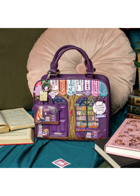 Vendula London Travelling Library Bookshop Eliza Handtas Paars – officiële Vendula productfoto