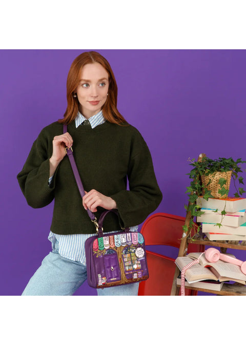Vendula London Travelling Library Bookshop Eliza Handtas Paars – officiële Vendula productfoto
