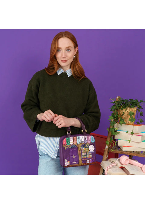 Vendula London Travelling Library Bookshop Eliza Handtas Paars – officiële Vendula productfoto
