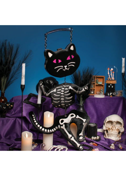Vendula London Haunted Theatre Skelecat Schoudertas Zwart – officiële Vendula productfoto