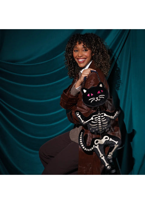 Vendula London Haunted Theatre Skelecat Schoudertas Zwart – officiële Vendula productfoto