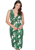 Banned Tropical Leaves 50's Pencil Dress Green