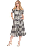 Banned Cherry Check 40's Flare Dress Navy