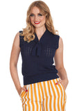 Banned Anchor Ahoy Sailor Knitted 40's Top Navy Blue