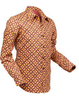 Chenaski Mens Dotsgrid 70’s Shirt Brown Orange