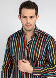 Claudio Lugli Heren Measure Tape Stripe Shirt Black
