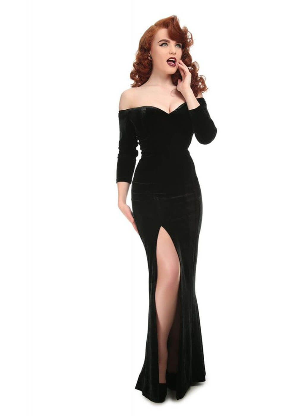 Collectif Anjelica Velvet 50\'s Maxi Dress Black – | Sommerkleider