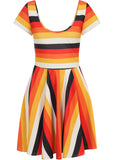 Collectif Lila Candy Corn Stripe 60's Skater Dress Orange