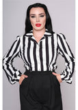 Collectif Jerry Striped 40's Blouse Black White