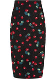Collectif Fiona 50's Cherry Pencil Skirt Black Red Multi