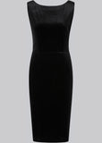 Collectif Hepburn Velvet 50's Pencil Dress Black