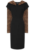 Collectif Lorelei Leopard 50's Pencil Dress Black