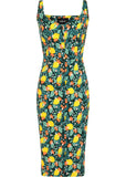 Collectif Jenifer Lemon Bloom 50's Pencil Dress Teal