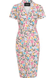 Collectif Caterina Floral Whimsy 50's Pencil Dress Pink